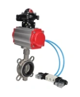 Затвор дисковый поворотный DN.ru WBV3131N-2W-Fb-H Ду65 Ру16, корпус - нержавеющая сталь 304, диск - нержавеющая сталь 304, уплотнение - NBR, с пневмоприводом DN.ru PA-SA-105, пневмораспределителем DN.ru 4V320-08 AC220V и БКВ DN.ru APL-210N
