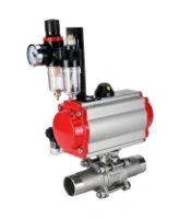 Кран шаровой DN.ru BV3232P(3pc)-FP-W-ISO-H LONG Ду32 Ру40 полнопроходной, корпус - нержавеющая сталь 316, уплотнение - PTFE, под приварку, с пневмоприводом DN.ru PA-SA-083, пневмораспределителем 4M310-08 AC220V и БПВ AFC2000