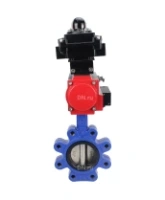 Затвор дисковый поворотный DN.ru WBV1616E-2W-Fb-H Ду100 Ру16 LUG корпус - чугун QT450, диск - чугун QT450, уплотнение - EPDM, с пневмоприводом DN.ru PA-DA-083, пневмораспределителем 4M310-08 AC220V и БКВ APL-410N EX