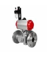 Кран шаровой DN.ru BV3232P(2pc)-FP-3WL-F-ISO-H Ду80 Ру16 HYMT, трехходовой L-тип, полнопроходной, фланцевый, корпус - нержавеющая сталь SS316, с пневмоприводом PA-SA-130, пневмораспределителем 4M310-08 24В NAMUR и БПВ AFC2000