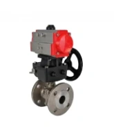 Кран шаровой DN.ru BV3232P(2pc)-FP-F-ISO-H Ду50 Ру40 полнопроходной двухходовой, нержавеющая сталь 316, фланцевый, уплотнение - PTFE, с пневмоприводом PA-DA-083 и ручным дублером MON2-450-T28-ISO