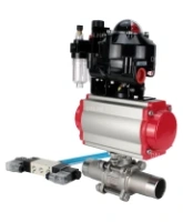 Кран шаровой DN.ru BV3232P(3pc)-FP-W-ISO-H LONG Ду32 Ру40 полнопроходной, корпус - нержавеющая сталь 316, уплотнение - PTFE, под приварку, с пневмоприводом DN.ru PA-SA-083, пневмораспределителем 4V320-08 AC220V, БКВ APL-510N EX и БПВ AFC2000