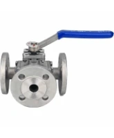 Кран шаровой DN.ru BV3232P(4pc)-FP-3WT-F-ISO-H Ду15 Ру16 полнопроходной трехходовой, нержавеющая сталь SS316, фланцевый, уплотнение - PTFE, ISO-фланец F03/F04 квадрат 9х9, с рукояткой