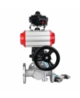 Кран шаровой DN.ru BV3232P(2pc)-FP-3WL-F-ISO-H Ду20 Ру16 HYMT, трехходовой L-тип, полнопроходной, фланцевый, нержав.сталь SS316, с пневмоприводом PA-DA-052, пневмораспределителем 4V320-08 AC220V, ручным дублером MON1-250-T26-ISO и БКВ APL-410N EX