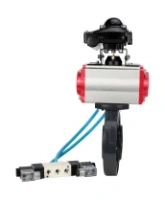 Затвор дисковый поворотный DN.ru WBV4242E-2W-Fb-ISO Дн80 Ру10 межфланцевый, корпус - НПВХ, диск - НПВХ, уплотнение - EPDM, с пневмоприводом PA-SA-083, пневмораспределителем 4V320-08 AC220V и БКВ APL-210N