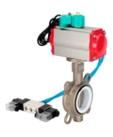 Затвор дисковый поворотный DN.ru WBV3232P-2W-Fb-H Ду100 Ру16 корпус - нержавеющая сталь 316L, диск - нержавеющая сталь 316L, уплотнение - PTFE, с пневмоприводом PA-DA-105, пневмораспределителем 4V320-08 AC220V и магнитным переключателем ALS200D