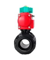 Кран шаровой DN.ru BV4242E-FP-GRM-ISO Дн50 Ру10 полнопроходной, корпус - НПВХ, шар - НПВХ, уплотнение - EPDM, с пневмоприводом PA-SA-065 и магнитным переключателем ALS200D