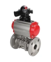 Кран шаровой DN.ru BV3131P(3pc)-FP-F-ISO-H Ду15 Ру40 трехсоставной из нержавеющей стали SS304, фланцевый, уплотнение - PTFE, полнопроходной с пневмоприводом DN.ru PA-DA-052 и БКВ APL-210N