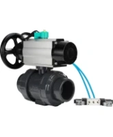 Кран шаровой DN.ru BV4242E-FP-GRM-ISO Дн50 Ру10 полнопроходной, корпус - НПВХ, шар - НПВХ, уплотнение - EPDM, с пневмоприводом PA-DA-105-1, пневмораспределителем 4V320-08 AC220V и магнитным переключателем ALS200D