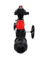 Кран шаровой DN.ru BV4242E-FP-GRM-ISO Дн50 Ру10 полнопроходной, корпус - НПВХ, шар - НПВХ, уплотнение - EPDM, с пневмоприводом PA-DA-052, пневмораспределителем 4M310-08 AC220V, ручным дублером MON1-250-T26-ISO и БКВ APL-410N EX