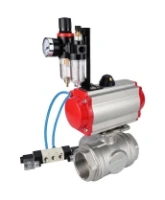 Кран шаровой DN.ru BV3232P(4pc)-SP-3WL-T-ISO-H Ду15 Ру63, стандартнопроходной, четырехсоставной, корпус - нержавеющая сталь 316, уплотнение - PTFE, внутренняя резьба, с пневмоприводом PA-DA-052, пневмораспределителем 4V320-08 AC220V, БПВ AFC2000