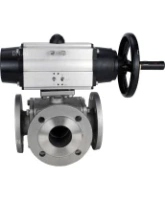 Кран шаровой DN.ru BV3232P(4pc)-FP-3WL-F Ду100 Ру16 полнопроходной трехходовой, фланцевый, корпус - нержавеющая сталь SS316, с пневмоприводом DN.ru PA-DA-105-1 двойного действия