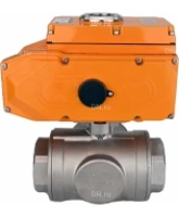 Кран шаровой DN.ru BV3232P(4pc)-SP-3WT-T-ISO-H Ду50 Ру63 стандартнопроходной T-тип, трехходовой, нержавеющая сталь, внутренняя резьба, уплотнение - PTFE, с эл. приводом DN.ru E34-N-005EM-O1-220VAC-У1