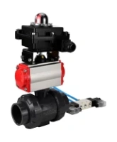 Кран шаровой DN.ru BV4242E-FP-GRM-ISO Дн50 Ру10 полнопроходной, корпус - НПВХ, шар - НПВХ, уплотнение - EPDM, с пневмоприводом PA-DA-052, пневмораспределителем 4V320-10 AC220V и БКВ APL-410N EX