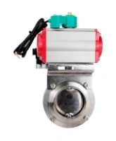 Затвор дисковый поворотный DN.ru WBV3131E-2W-T-H Ду100 Ру10 резьбовой, пищевая нержавеющая сталь 304, уплотнение - EPDM, с пневмоприводом PA-DA-052, пневмораспределителем 4M310-08 AC220V и магнитным переключателем ALS200D