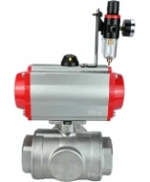 Кран шаровой DN.ru BV3232P(4pc)-SP-3WL-T-ISO-H Ду100 Ру40 стандартнопроходной трехходовой L-тип, нержавеющая сталь SS316, внутренняя резьба, уплотнение - PTFE, с пн.приводом DN.ru PA-DA-083 c пн.распределителем DN.ru 4M310-08 AC220V и БПВ AFC2000