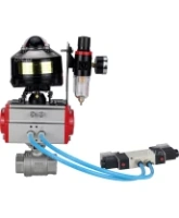Кран шаровой DN.ru BV3232P(2pc)-FP-T-ISO-H 3″ Ду80 Ру40 полнопроходной двухходовой, нержавеющая сталь SS316, внутренняя резьба, уплотнение - PTFE, с пн.приводом DN.ru PA-SA-130 пн.распределителем 4V320-08 AC220V БПВ AFC2000 БКВ APL-510N-EX