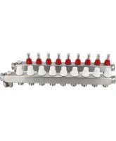 Коллекторная группа DN.ru GC2-31-9 1″ Ду25 Ру10 отводов — 9, в сборе с расходомерами и терморегулирующими клапанами, дренажным краном и воздухоотводчиком, с заглушками, без переходников, корпус - нержавеющая сталь AISI 304