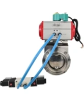 Затвор дисковый поворотный DN.ru WBV3131E-2W-T-H Ду50 Ру10 резьбовой, корпус - пищевая нержавеющая сталь 304, уплотнение - EPDM, с пневмоприводом PA-SA-065, пневмораспределителем 4V320-08 AC220V и магнитным переключателем ALS200D