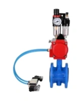 Затвор дисковый поворотный DN.ru WBV1313E-2W-F-H Ду100 Ру16 фланцевый, корпус - чугун GGG40, диск - чугун GGG40, уплотнение - EPDM, с пневмоприводом DN.ru PA-DA-105, пневмораспределителем DN.ru 4V320-08 AC220V и БПВ DN.ru AFC2000