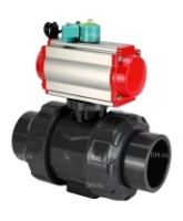 Кран шаровой DN.ru BV4242E-FP-GRM-ISO Дн50 Ру10 полнопроходной, корпус - НПВХ, шар - НПВХ, уплотнение - EPDM, с пневмоприводом PA-SA-065, пневмораспределителем 4M310-08 AC220V и магнитным переключателем ALS200D