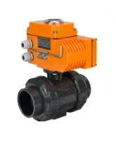 Кран шаровой DN.ru BV4242E-FP-GRM-ISO Дн80 Ру10 полнопроходной, корпус - НПВХ, шар - НПВХ, уплотнение - EPDM, с электроприводом DN.ru QT-N-005EM-O1-380VAC-У1 HARK