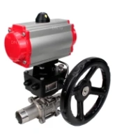 Кран шаровой DN.ru BV3232P(3pc)-FP-W-ISO-H LONG Ду50 Ру40 полнопроходной, корпус - нержавеющая сталь 316, уплотнение - PTFE, под приварку, с пневмоприводом DN.ru PA-DA-083 и редуктором DN.ru MON2-450-T28-ISO