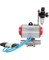 Кран шаровой DN.ru BV3232P(3pc)-FP-W-ISO-H LONG Ду32 Ру40 полнопроходной, корпус - нержавеющая сталь 316, уплотнение - PTFE, под приварку, с пневмоприводом DN.ru PA-SA-083, пневмораспределителем 4V320-08 AC220V и БПВ AFC2000