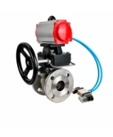 Кран шаровой DN.ru BV3232P(2pc)-FP-F-ISO-H WDVF Ду65 Ру16 полнопроходной, фланцевый, корпус - нержавеющая сталь 316, уплотнение - PTFE, с пневмоприводом PA-DA-083, пневмораспределителем 4V320-08 AC220V, БПВ AFC2000 и ручным дублером MON2-450-T28-ISO