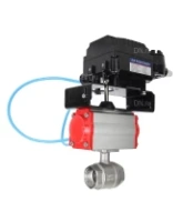 Кран шаровой DN.ru BV3232P(2pc)-FP-T-ISO-H Ду100 Ру40, полнопроходной вн. резьба, нержавеющая сталь SS316, уплотнение - PTFE, с пневмоприводом PA-DA-105 двойного действия и с электропневматическим поворотным позиционером YT-1000RSN без обратной связи