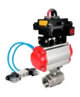 Кран шаровой DN.ru BV3232P(2pc)-FP-T-ISO-H Ду100 Ру40 полнопроходной, внутренняя резьба, нержавеющая сталь 316, уплотнение - PTFE, с пневмоприводом PA-SA-130, пневмораспределителем 4V320-08 AC220V, БКВ APL-410N EX