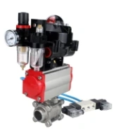 Кран шаровой DN.ru BV3232P(3pc)-FP-W-ISO-H Ду25 Ру63 полнопроходной двухходовой, нержавеющая сталь SS316, под приварку, уплотнение - PTFE, с пн.приводом DN.ru PA-DA-052 пн.распределителем 4V320-08 AC220V БПВ AFC2000 БКВ APL-510N-EX