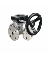 Кран шаровой DN.ru BV3232P(2pc)-FP-3WL-F-ISO-H Ду20 Ру16 HYMT, трехходовой L-тип, полнопроходной, фланцевый, корпус - нержавеющая сталь SS316, с редуктором HAM RQN1-180Z-T40