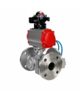 Кран шаровой DN.ru BV3232P(2pc)-FP-3WL-F-ISO-H Ду80 Ру16 HYMT, трехходовой L-тип, полнопроходной, фланцевый, корпус - нержавеющая сталь SS316, с пневмоприводом PA-SA-130, пневмораспределителем 4V320-08 AC220V и БКВ APL-210N
