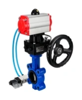 Затвор дисковый поворотный DN.ru WBV1631E-2W-Fb-H Ду125 Ру16 LUG корпус - чугун QT450, диск - нержавеющая сталь 304, уплотнение - EPDM, с пневмоприводом DN.ru PA-DA-105, пневмораспределителем 4V320-08 AC220V и редуктором MON3-700-T38-ISO