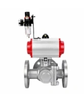 Кран шаровой DN.ru BV3232P(2pc)-FP-3WL-F-ISO-H Ду80 Ру16 HYMT, трехходовой L-тип, полнопроходной, фланцевый, корпус - нержавеющая сталь SS316, с пневмоприводом PA-SA-130, пневмораспределителем 4M310-08 24В NAMUR и БПВ AFC2000