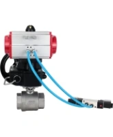Кран шаровой DN.ru BV3232P(2pc)-FP-T-ISO-H Ду65 Ру40, внутренняя резьба, полнопроходной, нержавеющая сталь SS316, PTFE, с пневмоприводом PA-DA-083, пневмораспределителем 4V320-10 AC220V, ручным дублером MON2-450-T28-ISO