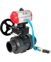 Кран шаровой DN.ru BV4242E-FP-GRM-ISO Дн50 Ру10 полнопроходной, корпус - НПВХ, шар - НПВХ, уплотнение - EPDM, с пневмоприводом PA-DA-052, пневмораспределителем 4V320-10 AC220V и ручным дублером MON1-250-T26-ISO