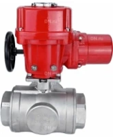 Кран шаровой DN.ru BV3232P(4pc)-SP-3WL-T-ISO-H Ду100 Ру40 стандартнопроходной трехходовой L-тип, нержавеющая сталь SS316, внутренняя резьба, уплотнение - PTFE, с 1/4-оборотным электроприводом DN.ru QT-EX-010M-O2-380VAC-У1