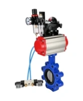 Затвор дисковый поворотный DN.ru WBV1631E-2W-Fb-H Ду100 Ру16 LUG корпус - чугун QT450, диск - нержавеющая сталь 304, уплотнение - EPDM, с пневмоприводом DN.ru PA-DA-083, пневмораспределителем 4V320-08 AC220V, БКВ APL-210N и БПВ AFC2000