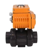 Кран шаровой DN.ru BV4242E-FP-GRM-ISO Дн80 Ру10 полнопроходной, клеевой с разборным муфтовым соединением, корпус - НПВХ, шар - НПВХ, уплотнение - EPDM, с электроприводом DN.ru QT-N-005EM-O1-380VAC-У1