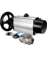 Кран шаровой DN.ru BV3232P(4pc)-SP-3WL-T-ISO-H Ду100 Ру40, стандартнопроходной, четырехсоставной, корпус - нержавеющая сталь 316, PTFE, внутренняя резьба, с пневмоприводом PA-DA-105-1 двойного действия, пневмораспределителем 4V320-08 AC220V
