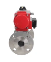 Кран шаровой DN.ru BV3131P(3pc)-FP-F-ISO-H Ду15 Ру40, трехсоставной полнопроходной фланцевый, нержавеющая сталь SS304, уплотнение - PTFE, с пневмоприводом PA-SA-065 с возвратными пружинами, с пневмораспределителем 4M310-08 AC220V