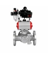 Кран шаровой DN.ru BV3232P(2pc)-FP-3WL-F-ISO-H Ду80 Ру16 HYMT трехходовой L-тип, полнопроходной, фланцевый, корпус - нержавеющая сталь AISI316, с пневмоприводом PA-SA-130, пневмораспределителем 4M320-08 AC220V, БКВ APL-410N EX и БПВ AFC2000