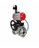 Кран шаровой DN.ru BV3232P(2pc)-FP-3WL-F-ISO-H Ду20 Ру16 HYMT, трехходовой L-тип, полнопроходной, фланцевый, корпус - нержав.сталь SS316, с пневмоприводом PA-DA-052, пневмораспределителем 4V320-08 AC220V, ручным дублером MON1-250-T26-ISO и БПВ AFC2000
