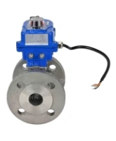Кран шаровой DN.ru BV3232P(2pc)-FP-F-ISO-H Ду15 Ру40 полнопроходной двухходовой, нержавеющая сталь 316, фланцевый, уплотнение - PTFE, с электроприводом QT-N-003EM-O1-24VDC-У1 blue
