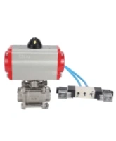 Кран шаровой DN.ru BV3232P(3pc)-FP-W-ISO-H Ду65 Ру25, полнопроходной под приварку, нержавеющая сталь SS316, уплотнение - PTFE, с пневмоприводом PA-DA-083 двойного действия, с пневмораспределителем 4V320-08 AC220V