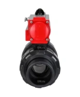 Кран шаровой DN.ru BV4242E-FP-GRM-ISO Дн50 Ру10 полнопроходной, корпус - НПВХ, шар - НПВХ, уплотнение - EPDM, с пневмоприводом PA-SA-065 с возвратными пружинами