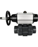 Кран шаровой DN.ru BV4242E-FP-GRM-ISO Дн50 Ру10 полнопроходной, корпус - НПВХ, шар - НПВХ, уплотнение - EPDM, с пневмоприводом PA-DA-105-1 и пневмораспределителем 4M310-08 AC220V