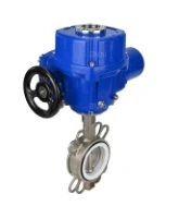 Затвор дисковый поворотный DN.ru WBV3232P-2W-Fb-H Ду200 Ру16, корпус - нержавеющая сталь 316L, диск - нержавеющая сталь 316L, уплотнение - PTFE, с электроприводом DN.ru QT-N-060M-O2-220VAC-У1 220В
